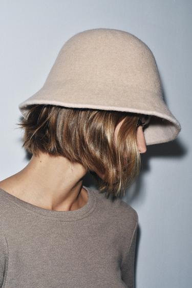 Zara CONTRAST WOOL HAT - Ecru - Image 0