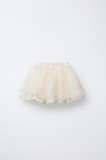 JUPE DOUBLE BRODÉE EN TULLE - Écru de Zara - Image 1