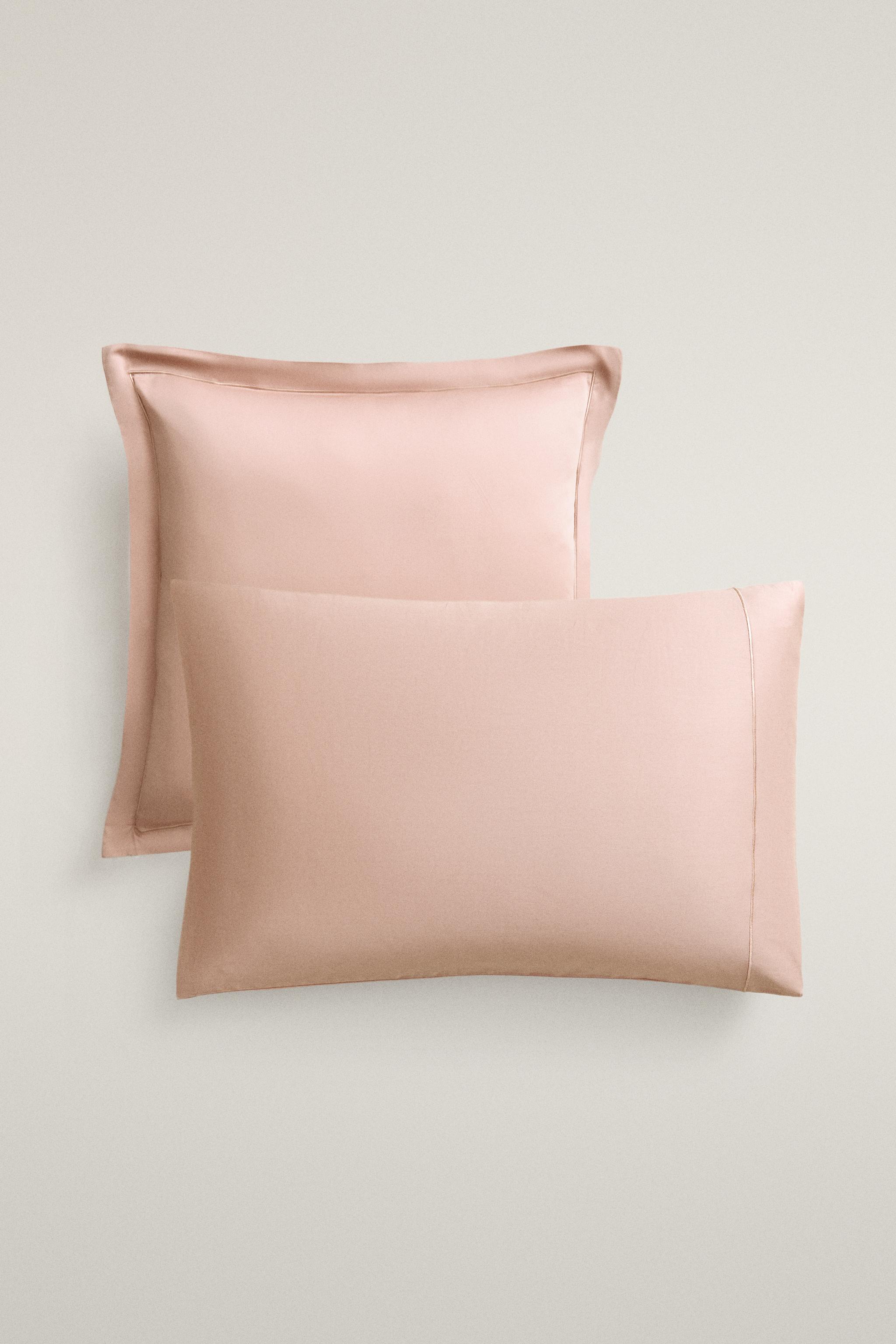 SATEEN PILLOWCASE WITH FESTOON DESIGN (300 THREAD COUNT) — Pale pink