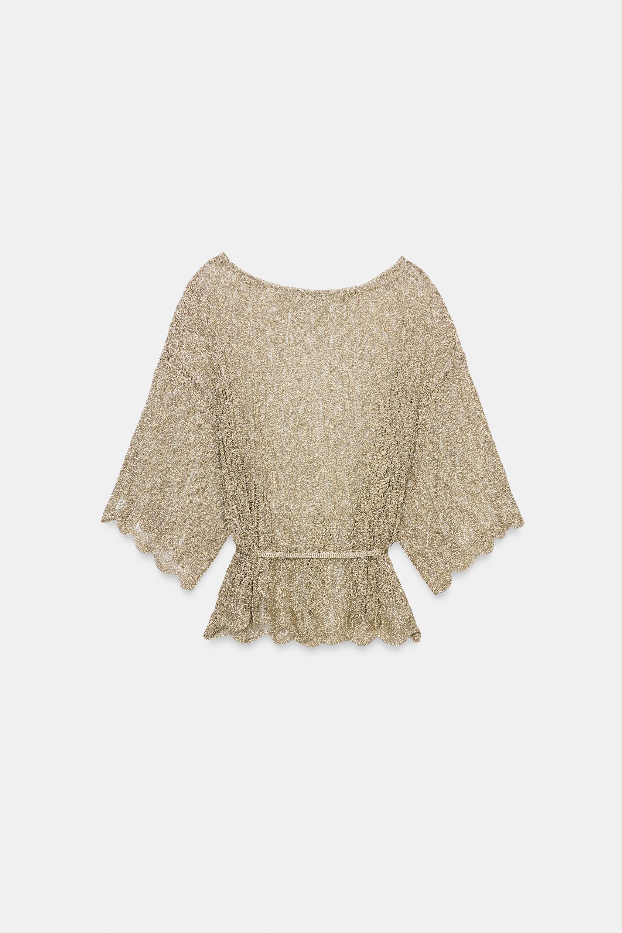 METALLIC THREAD KNIT TOP WITH BELT