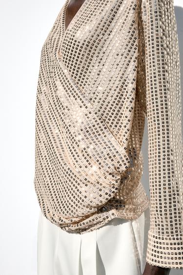 SEQUIN CROSSOVER BLOUSE - Gold by Zara - Image 4