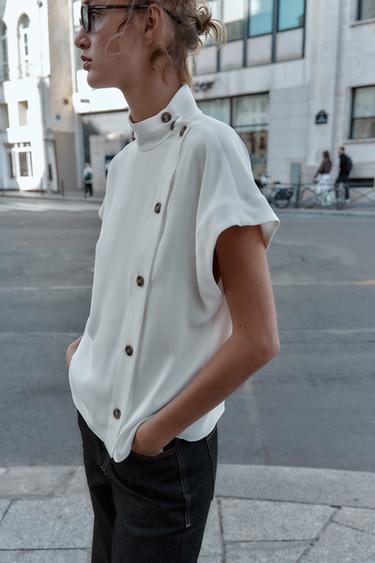 SHIRT WITH CONTRAST BUTTONS - Oyster-white by Zara - Image 4