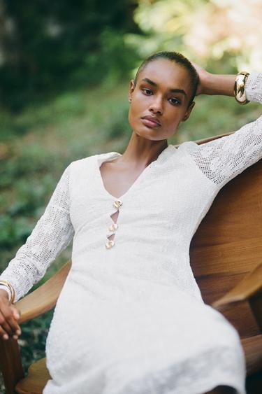 ROBE MIDI CROCHET - Blanc de Zara - Image 1