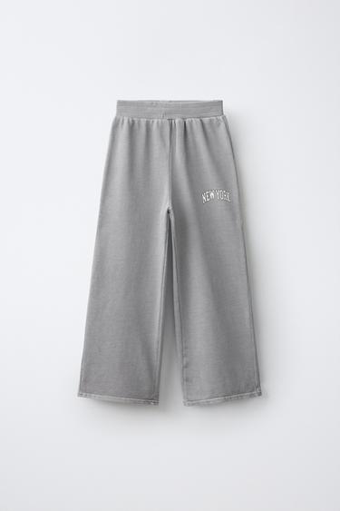 WASH-EFFECT WIDE-LEG TROUSERS - Grey by Zara