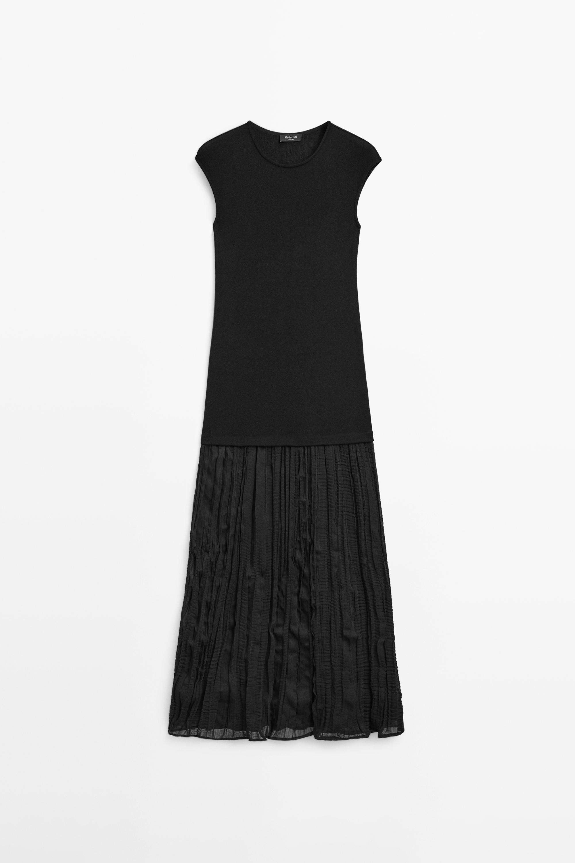 Long contrast pleated dress