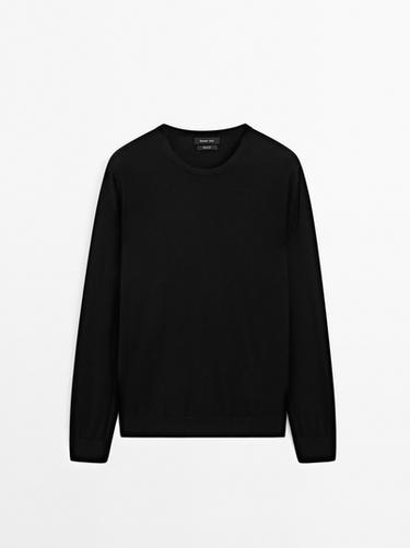 Pull en maille à manches longues coton - Noir de Zara