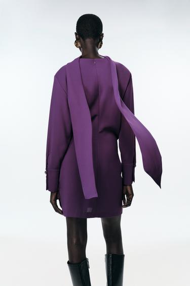 ROBE COURTE AVEC ÉCHARPE - Aubergine de Zara - Image 3