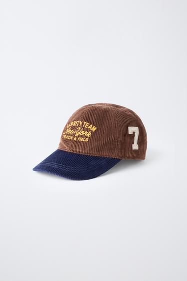 EMBROIDERED TEXT CORDUROY CAP — Brown 2