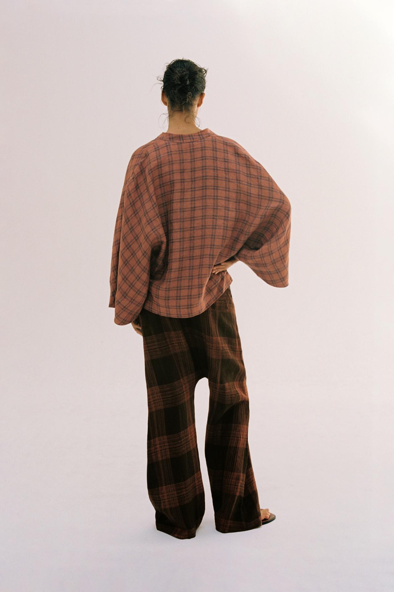CHECKED LINEN SHIRT ZW COLLECTION — Russet