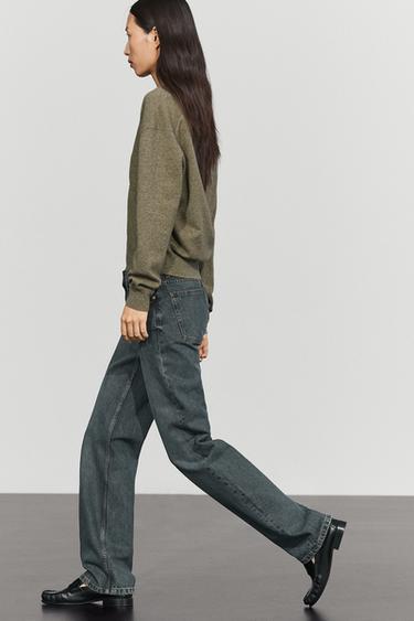 Wool blend knit V-neck sweater — Green marl 1