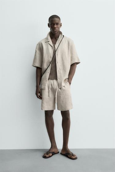 100% LINEN RELAXED FIT BERMUDA SHORTS - Light beige by Zara
