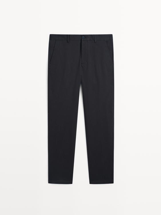 Cotton blend tapered fit trousers