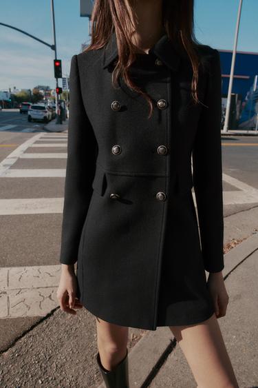MANTEAU COURT CROISÉ AVEC LAINE - Noir de Zara - Image 1