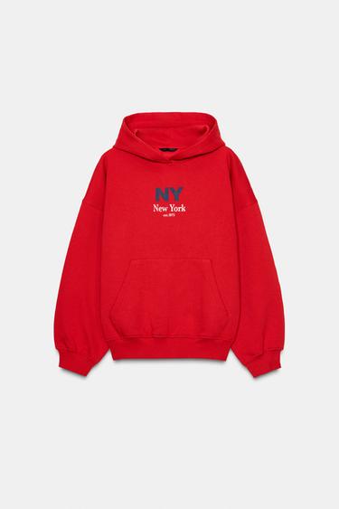 HOODIE TEXTO CAPUCHA - Rojo de Zara