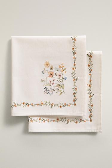 SERVIETTE MIT BLUMENPRINT (DOPPELPACK) - Grün von Zara