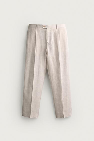 PANTALÓN PLIEGUES TRAJE 100% LINO - Arena de Zara