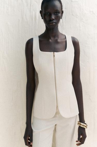GILET BUSTIER ZIPPÉ - Écru de Zara - Image 1