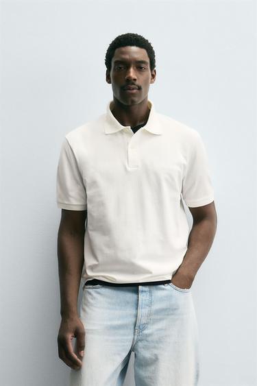 TEXTURED PIQUÉ POLO SHIRT - Ecru by Zara