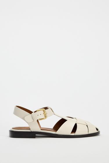 SPLIT LEATHER CAGE SANDALS - White by Zara