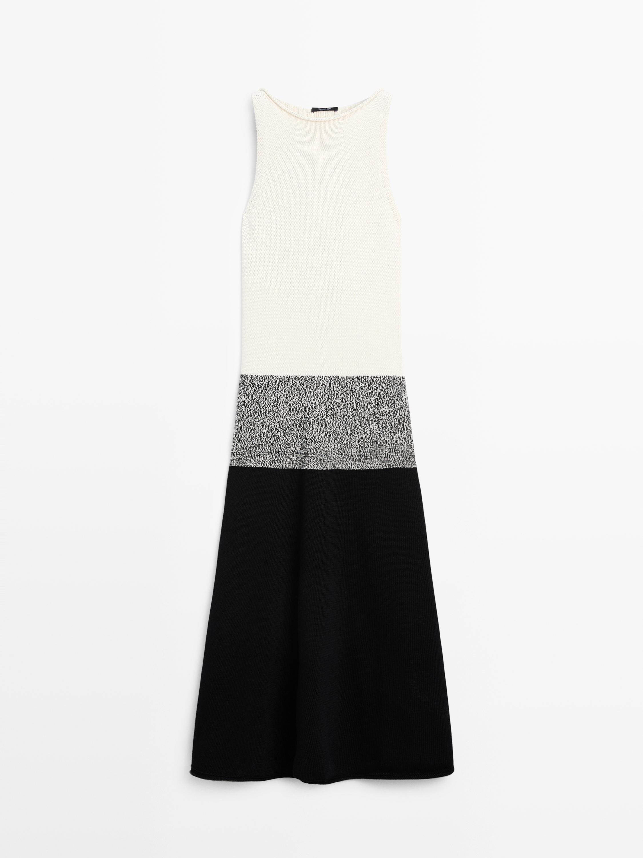 Robe midi maille contrastante 100 % coton