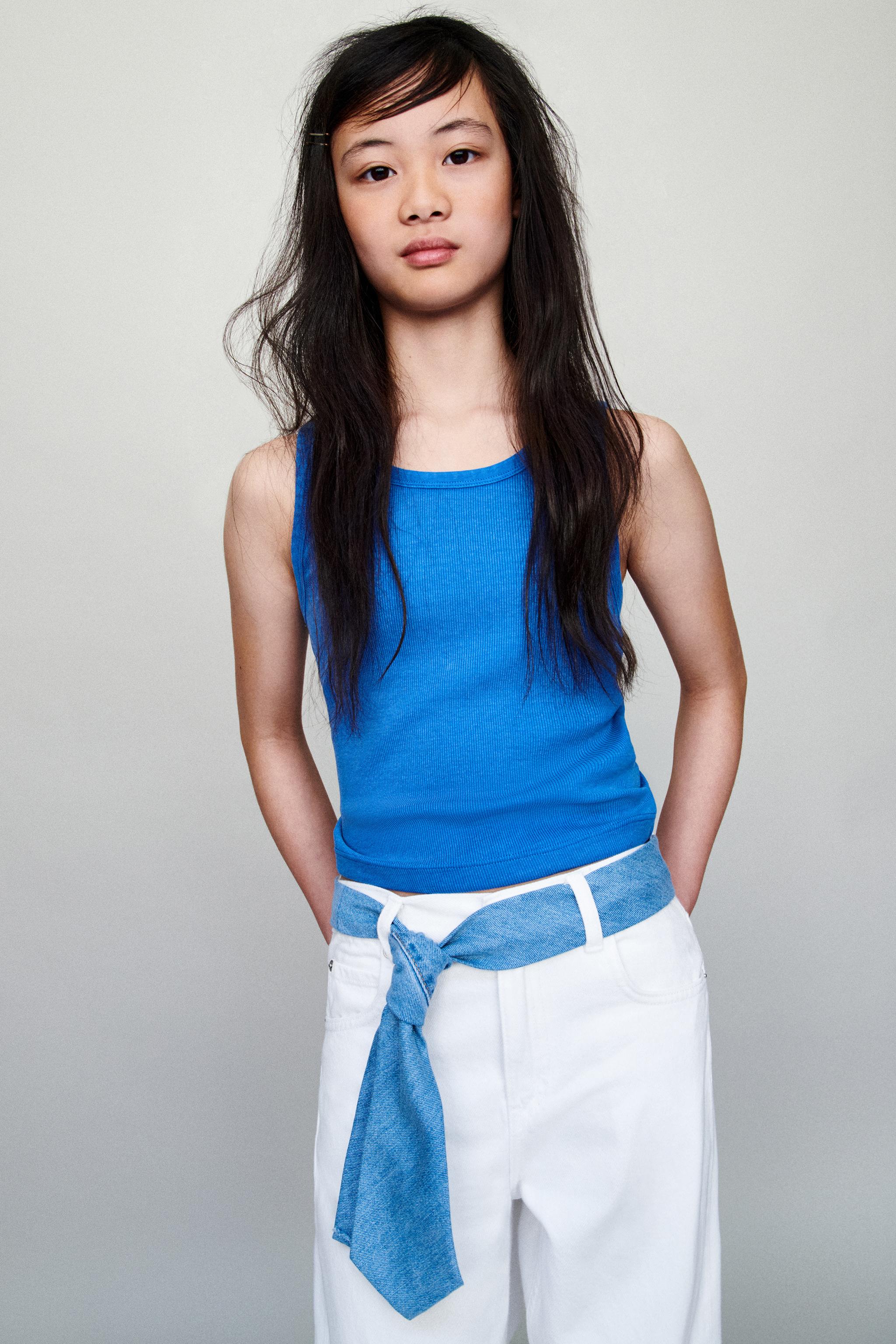 RIBBED RACERBACK T-SHIRT — Bluish