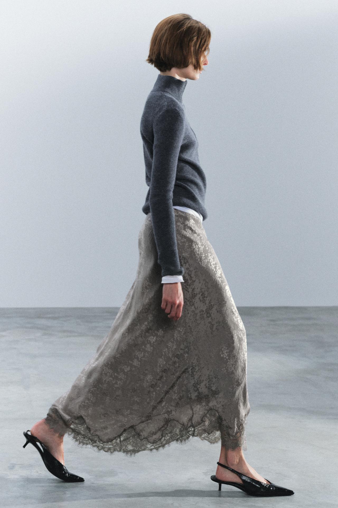 ZW COLLECTION LACE JACQUARD SKIRT — Gray marl