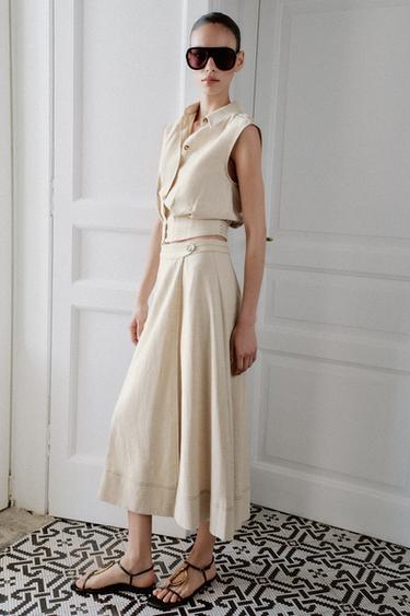 JUPE MI-LONGUE CROISÉE EN LIN - Beige clair de Zara - Image 3
