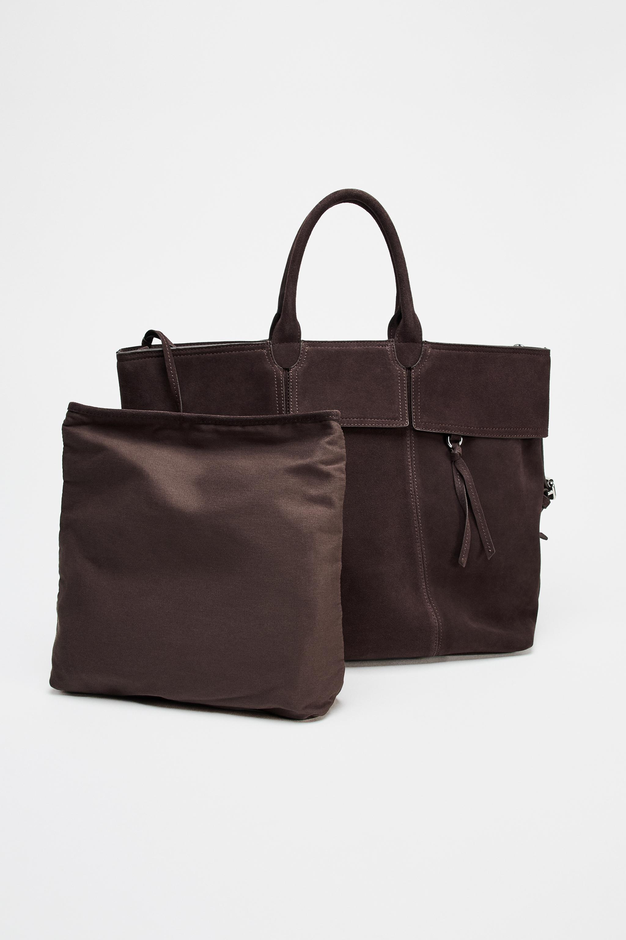 マキシスプリットスエードトートバッグ - ブラウン | ZARA Japan マキシスプリットスエードトートバッグ - ブラウン | ZARA Japan
