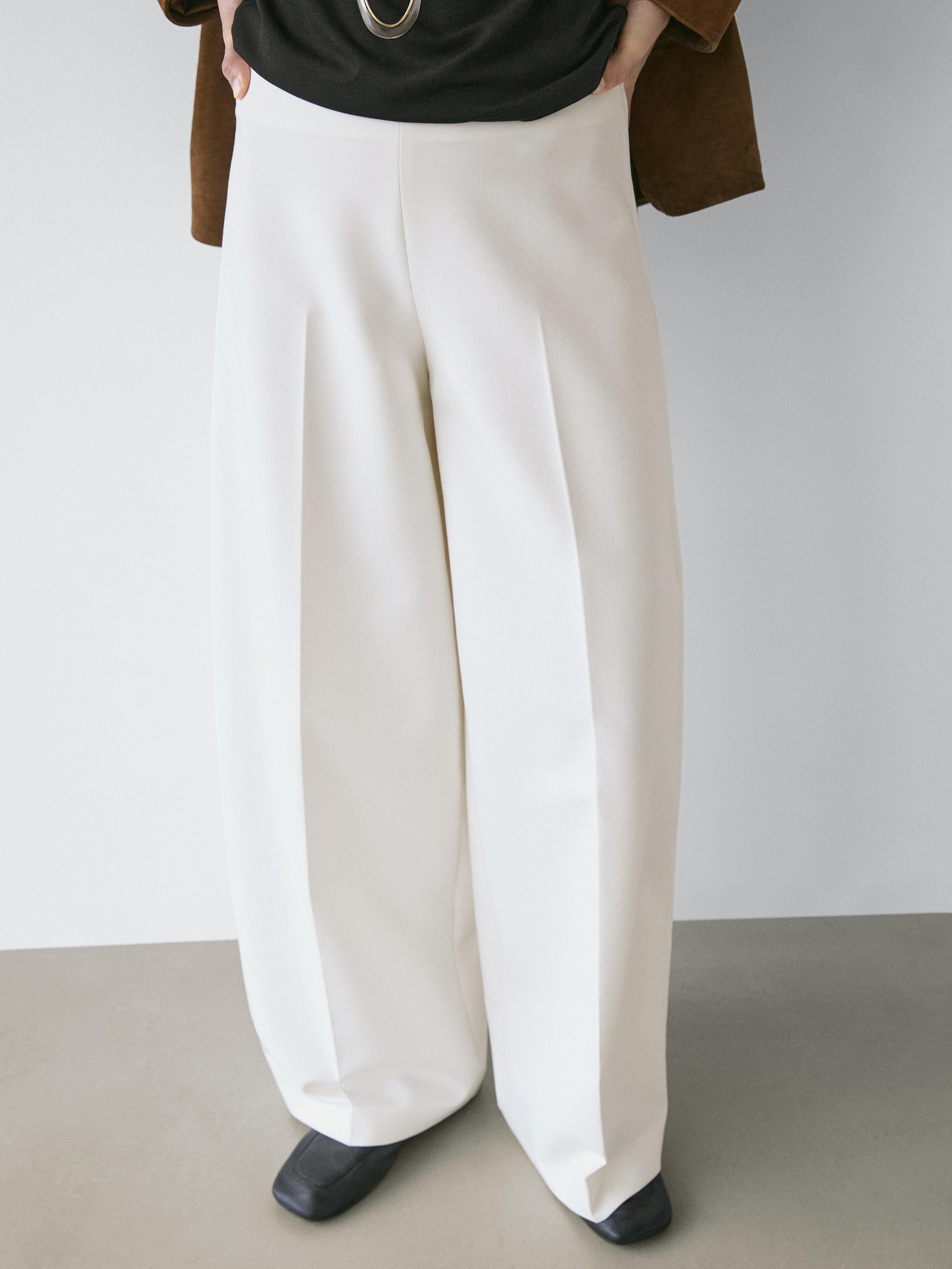 Wide-leg voluminous trousers — Ecru