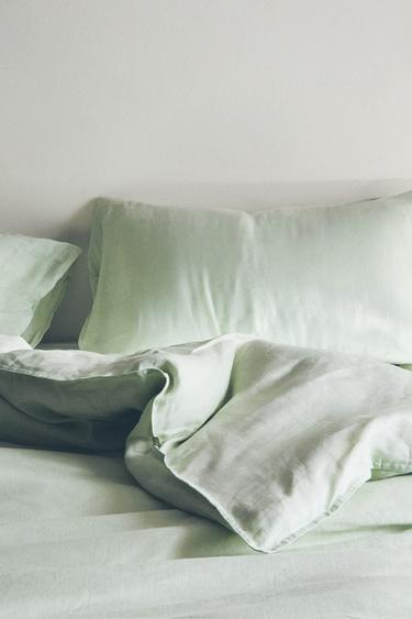 WASHED LINEN DUVET COVER (140 GSM) - Light green by Zara - Image 5