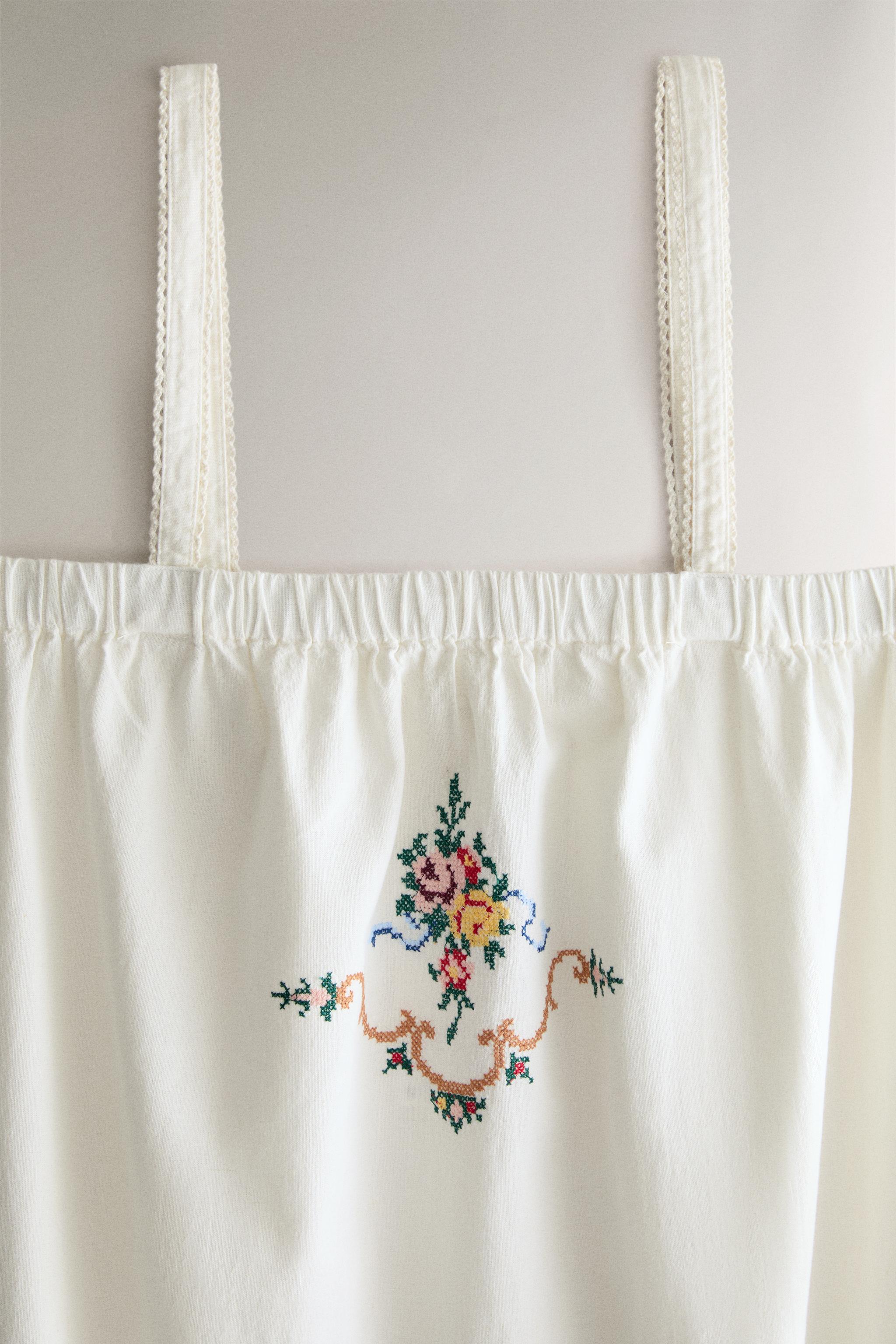 EMBROIDERED COTTON AND LINEN DRESS — White