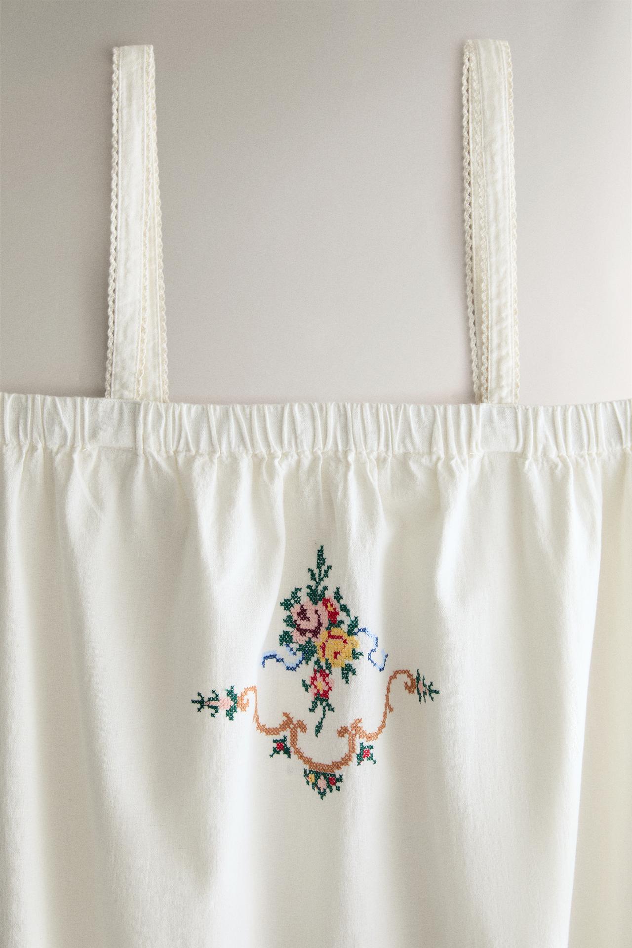 EMBROIDERED COTTON AND LINEN DRESS — White