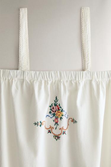EMBROIDERED COTTON AND LINEN DRESS — White 2