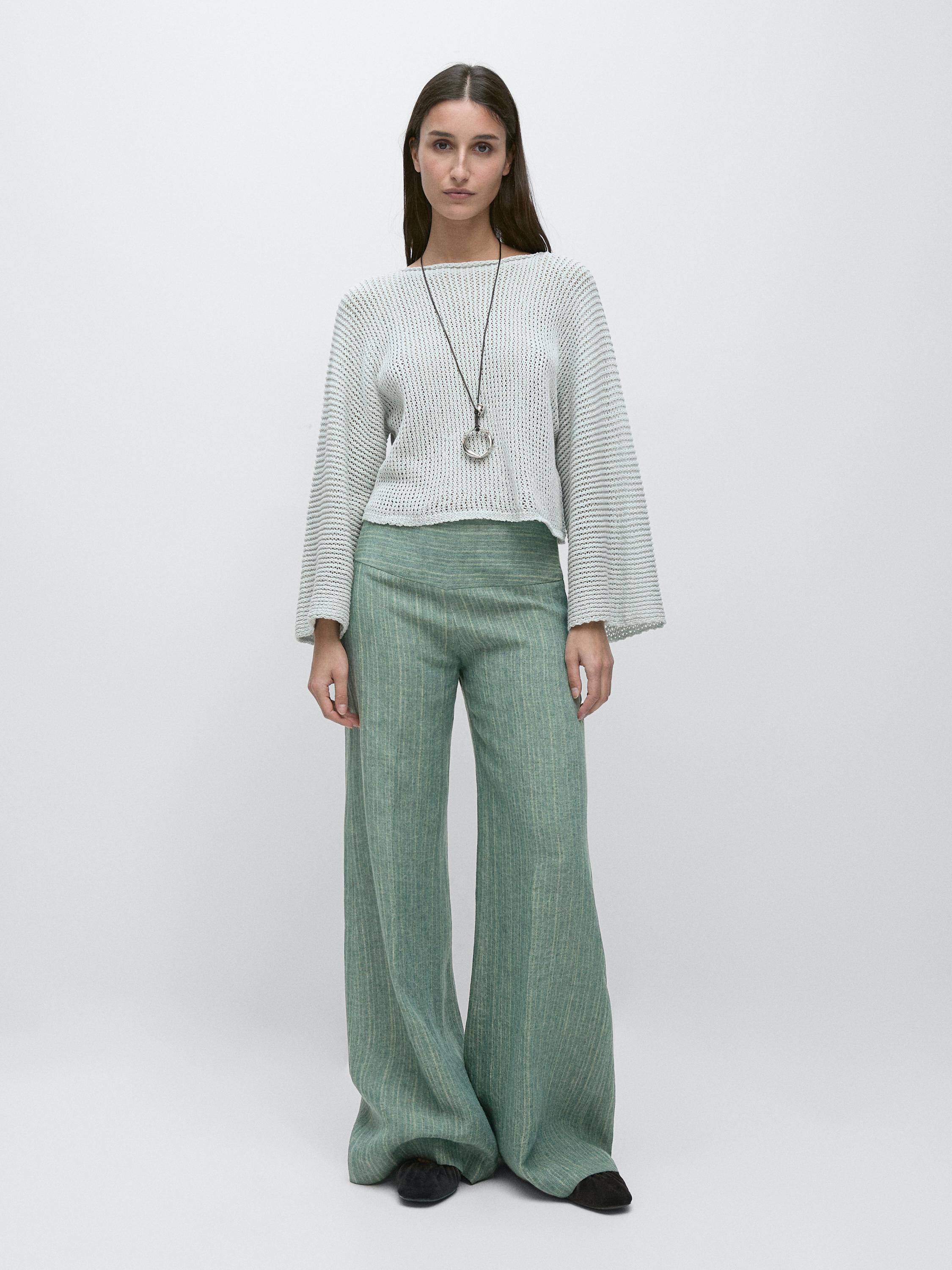 Striped flowing trousers with corset belt detail