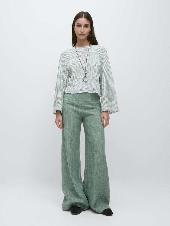 Striped flowing trousers with corset belt detail