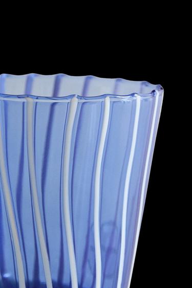 Zara STRIPED BOROSILICATE GLASS TUMBLER WITH LINES - Blue