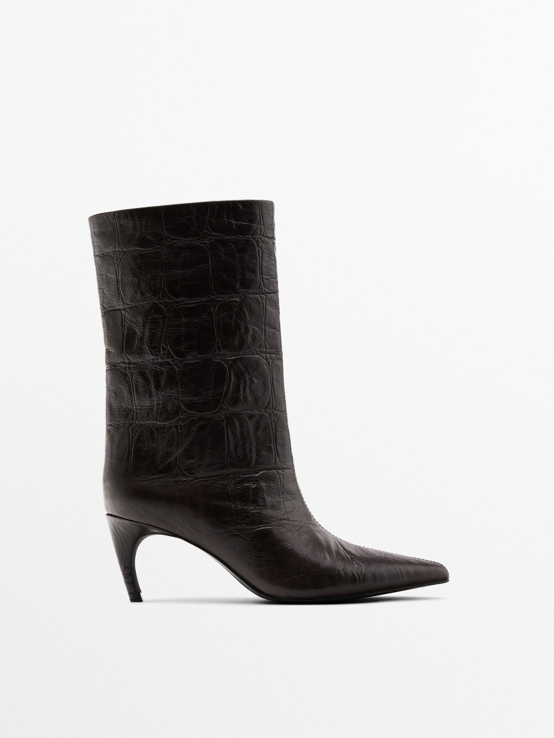 Embossed leather high-heel ankle boots