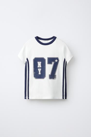 CAMISETA VARSITY NÚMERO - Blanco roto de Zara