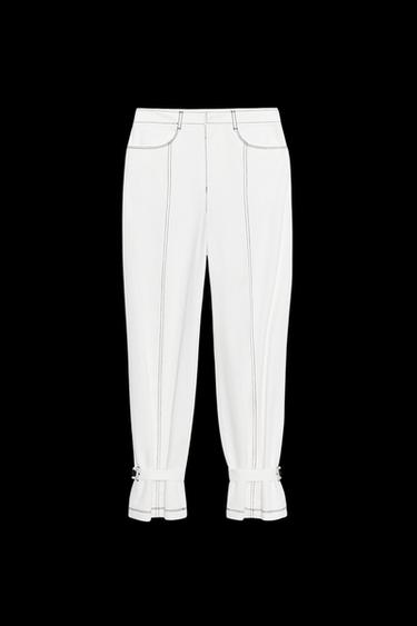 Zara CONTRAST STITCH PANTS - Oyster-white