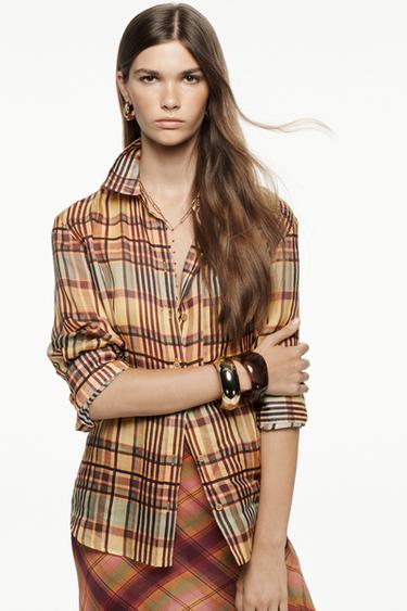 Zara ZW COLLECTION RAMIE PLAID SHIRT - Yellow