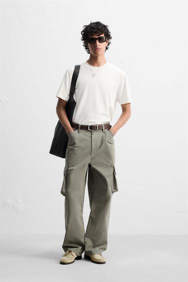 Zara WASHED CARGO PANTS - Mid khaki - Image 0
