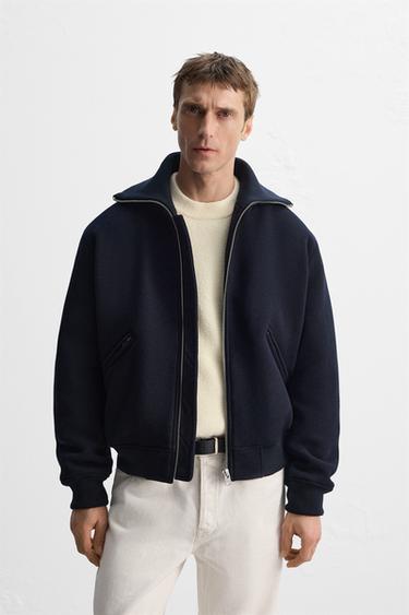 JACKET WITH RIBBED COLLAR - Navy blue by Zara