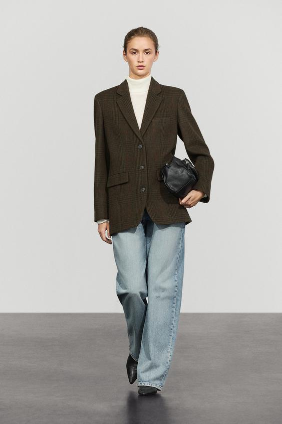 Zara Checked wool blend blazer - Mink - Image 0
