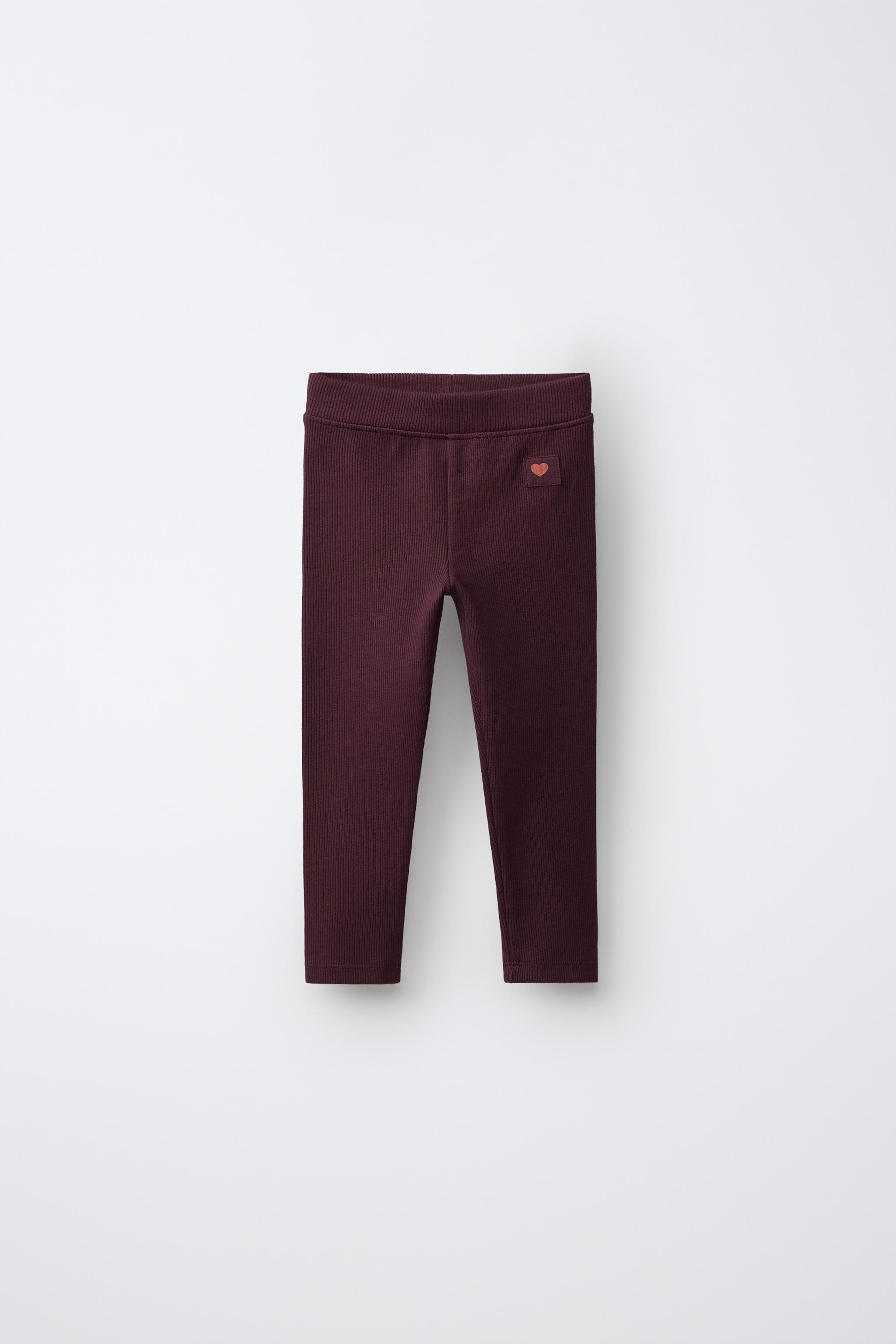 LABEL DETAIL RIBBED LEGGINGS — Chocolate