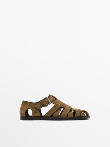 Zara Split leather cage sandals - taupe brown - Image 0