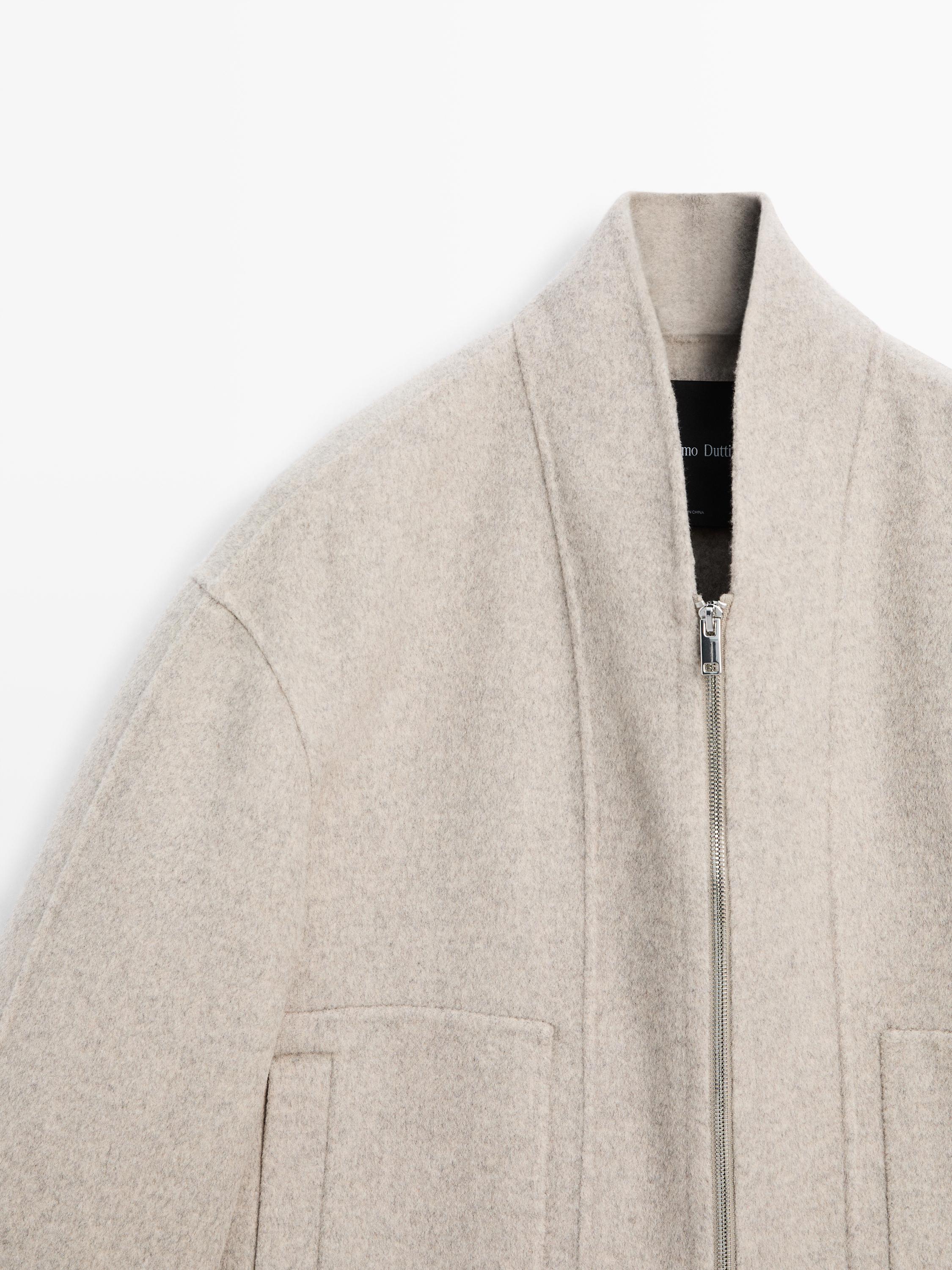 Zip-up wool blend coat
