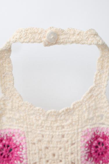 ROBE EN MAILLE CROCHET À FLEURS - Fuchsia de Zara - Image 3