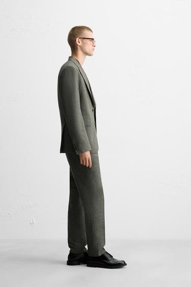HOUNDSTOOTH SUIT TROUSERS - Green / Ecru by Zara - Image 3