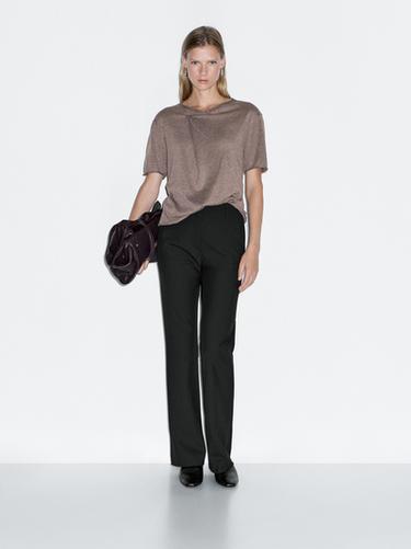 Zara Short sleeve T-shirt with asymmetric fastening - Mid-ecru - Image 0