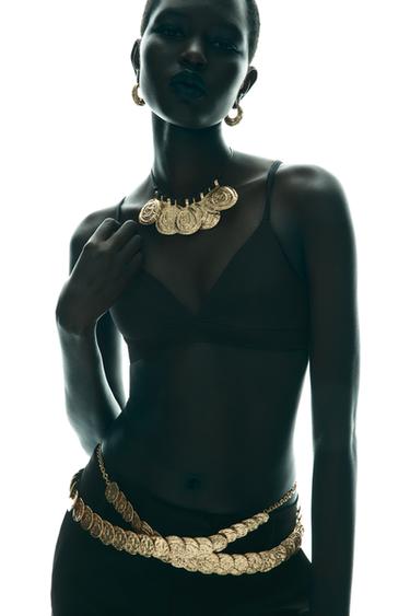 BELT WITH METAL CHAIN PIECES - Golden by Zara